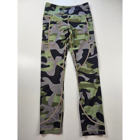 Zyia 6-8 side pocket green camo camoflauge leggings active running gym ankle - Picture 1 of 8
